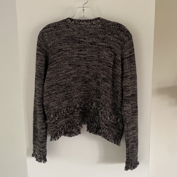 TAHARI black white cotton sweater fringe cardigan blazer S - Picture 4 of 4